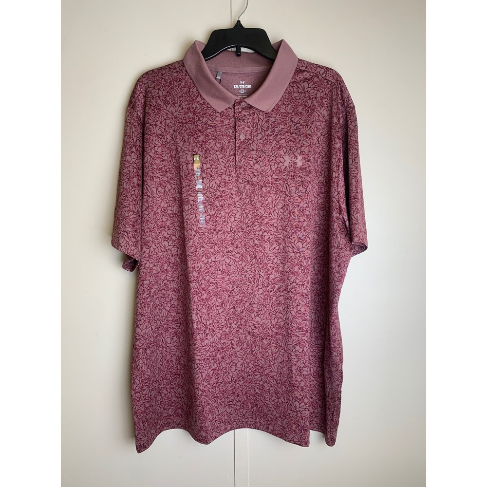 Under Armour Golf Mens Playoff Printed Polo Shirt 2XL‎ Maroon Floral 1377377